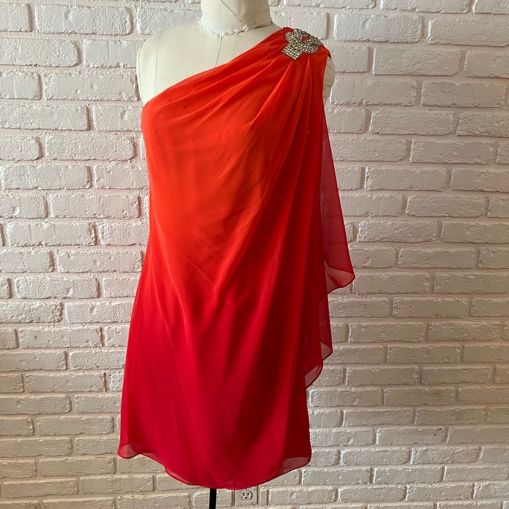 Cache red/orange ombré dress 1 shoulder size 2